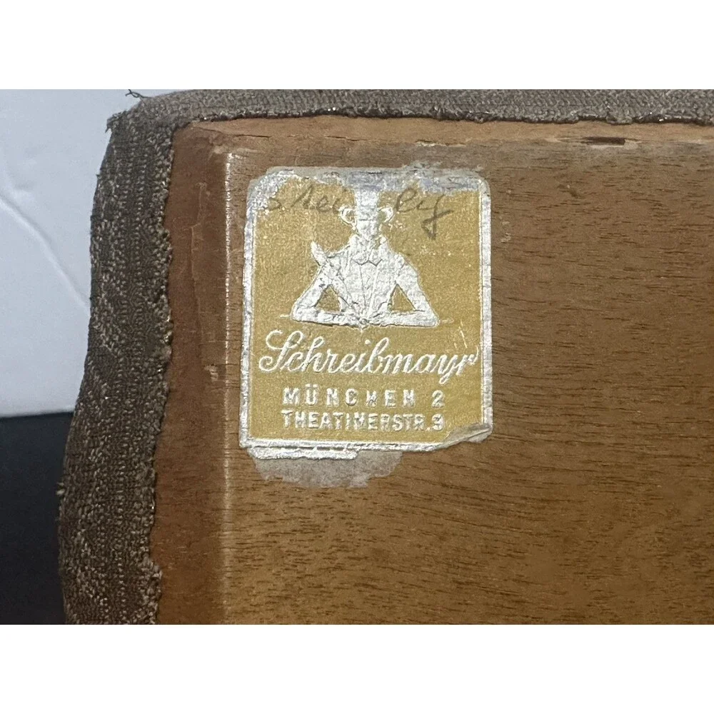 Antique Schreibmayr Wood Lace Embroided Fabric Glass Letter Trinket Jewelry Tray